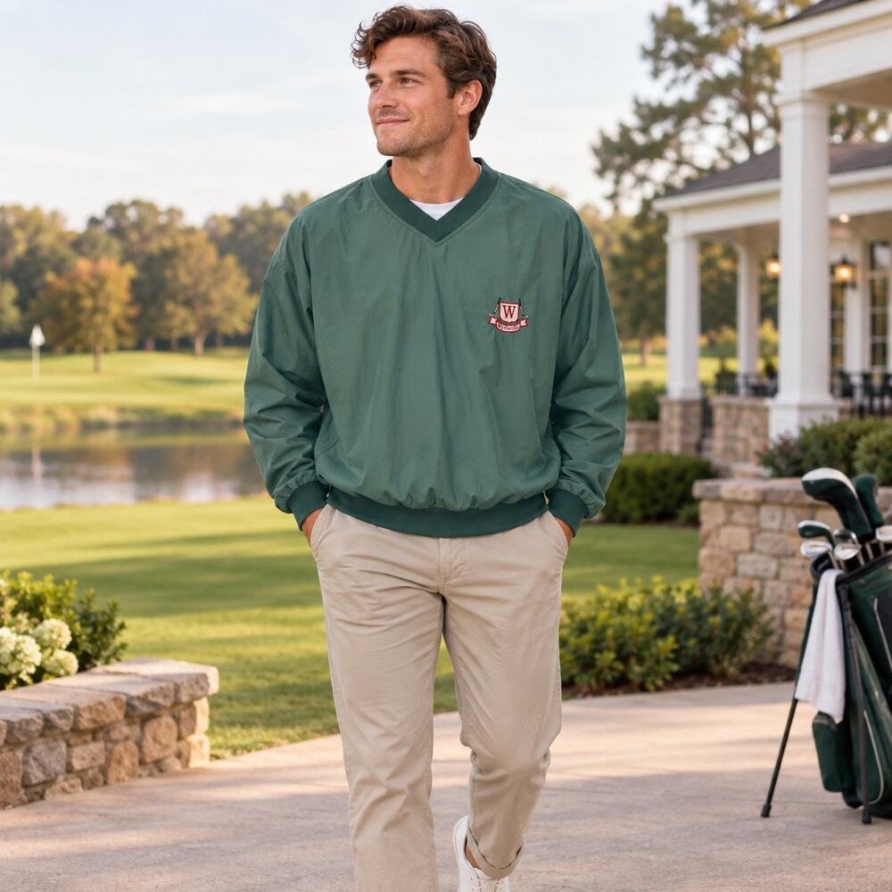 Vintage Munsingwear Golf Windshirt Mens XL Green Wytheville Made USA V Neck